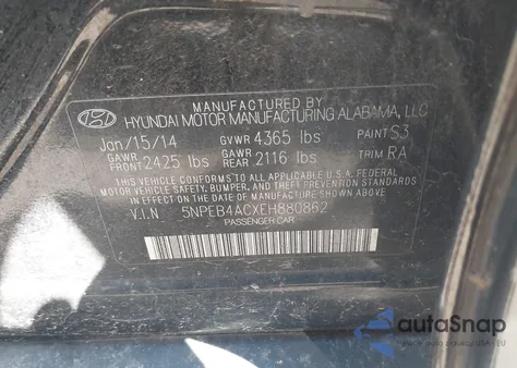 2014 Hyundai Sonata Gls из США, поврежденный, VIN 5NPEB4ACXEH880862